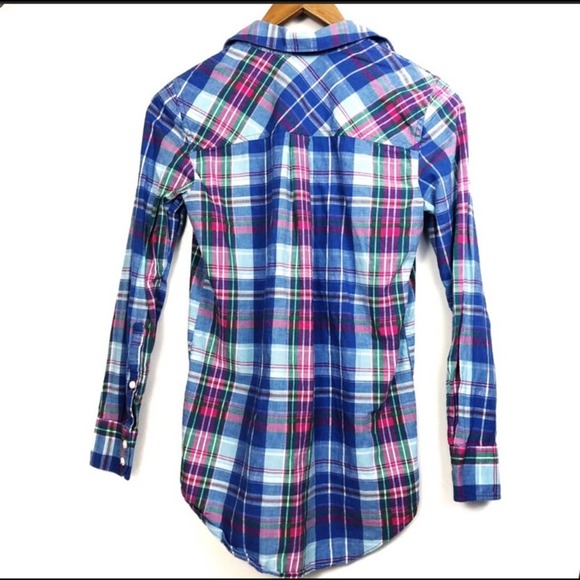 J. Crew Boyfriend Plaid Flannel Button Down Shirt Blue Pink Women's Size XXS - Picture 7 of 9